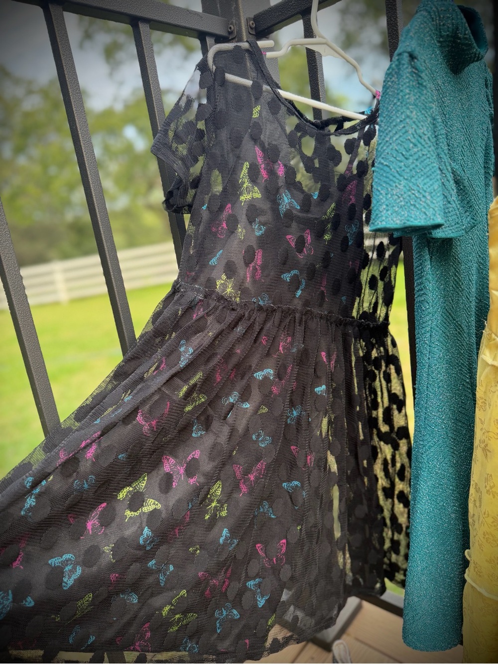 ART CLASS | M 7/8 | Girls Butterfly Spaghetti Strap Polka Dot Sheer Dress Set